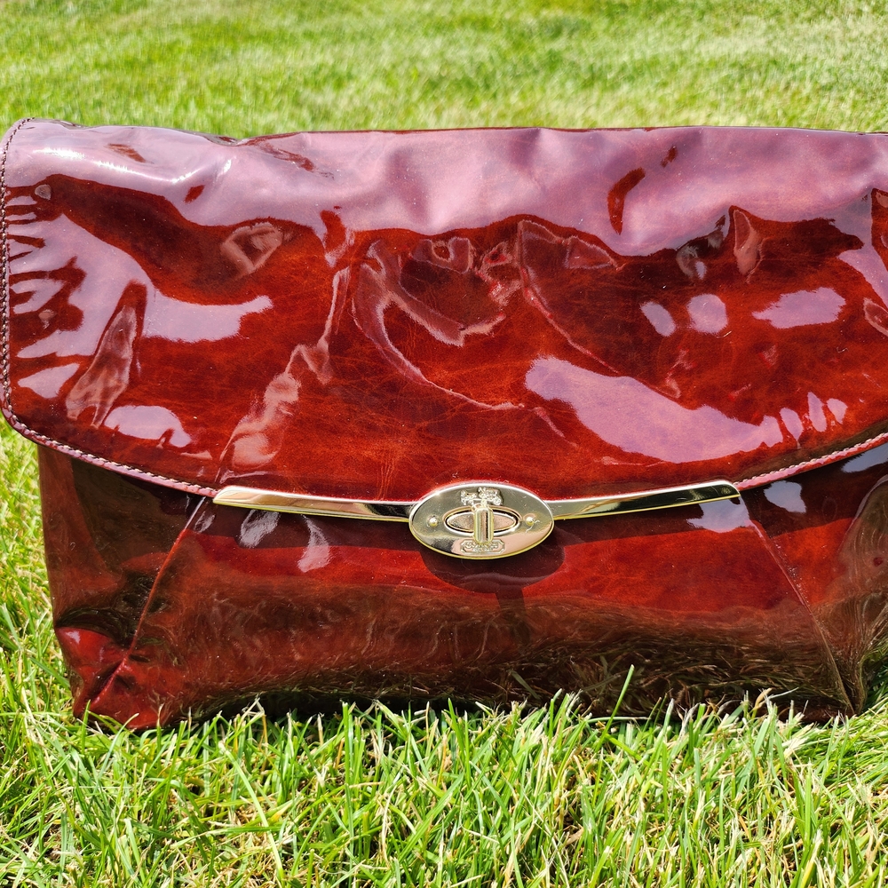 Coach Brown/Burgundy with Gold Clutch with Structured Design